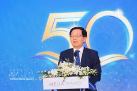 越南政府副总理胡国勇发表讲话。图自越通社