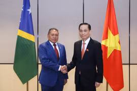 越南外交部长黎怀忠与所罗门群岛外交与外贸部长彼得·沙内尔·阿戈瓦卡。图自越通社