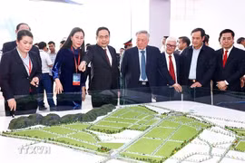 越南国会主席陈青敏出席广义省第二号越新工业区基础设施投资建设项目动工仪式。图自越通社
