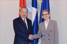 越共中央总书记苏林会见芬兰议会第一副议长保拉·里西科。图自越通社