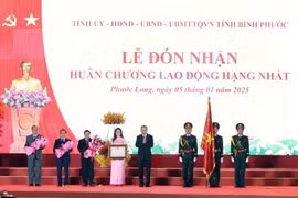 越共中央总书记苏林出席平福省福隆解放日50周年纪念活动。图自越通社