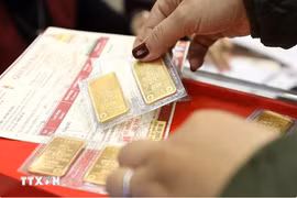 10月31日上午越南国内每两金条卖出价下降15亿越盾。图自越通社