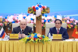 越俄总理与两国企业直接对话。图自越通社