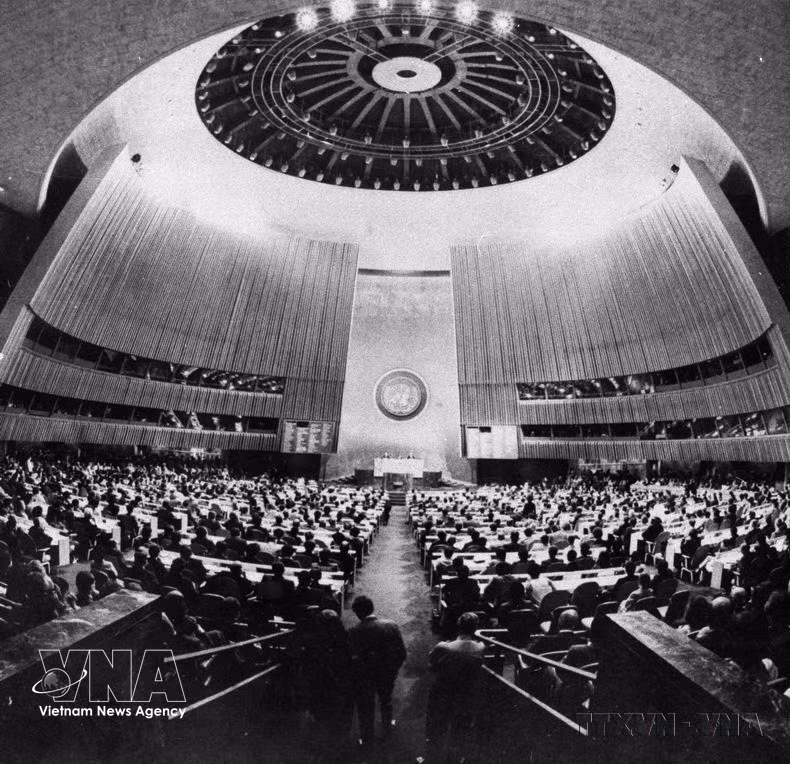 1977年9月20日，第32届联合国大会在美国纽约开幕。大会通过决议，接纳越南社会主义共和国为联合国会员国。图自越通社