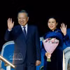 越共中央总书记、国家主席苏林和夫人离开俄罗斯首都莫斯科，继续前往法国巴黎。图自越通社 