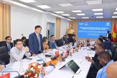 越南代表在越坦企业论坛上发表讲话。图自越通社