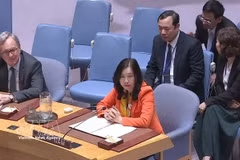 越南外交部副部长黎氏秋姮在联合国安理会辩论会上发表讲话。图自越通社