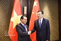 越共中央委员、农业与环境部部长郑越雄和中国农业农村部部长张柱。图自越通社