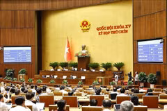 第十五届国会第九次会议讨论修改补充《宪法》的决议草案。图自越通社