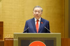 越共中央总书记、国家主席苏林在第十六届国会第一次会议上发表就职演说。图自越通社