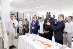 古巴全国人民政权代表大会主席探访兴安省升龙Ⅱ号工业区。图自越通社