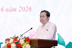 越南国会主席陈青敏发表讲话。图自越通社