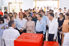 3月5日，国会主席陈青敏在同奈省新潮坊第4选举单位第17投票站进行了实地考察。图自越通社