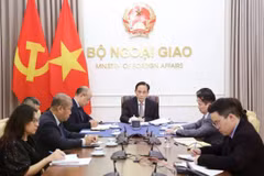 越南外交部长黎怀忠同委内瑞拉外交部长伊万·希尔·平托通电话。图自越通社