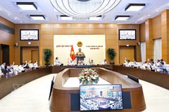 越南国会常务委员会代表表决通过决议。图自越通社