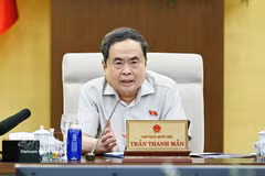 国会主席陈青敏发表讲话。图自越通社