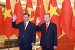 越共中央总书记苏林与中共中央总书记、国家主席习近平举行小范围会晤。图自 越通社
