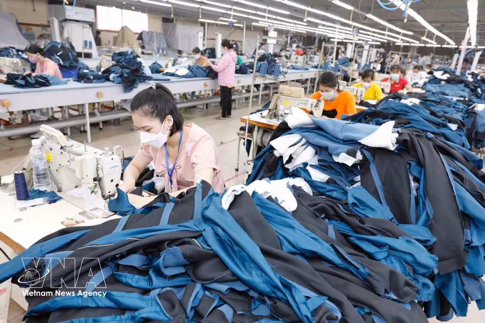 兴安省美豪市（乡级）剑湖制衣公司第二制衣厂生产出口欧盟、美国、俄罗斯市场的服装。图自越通社