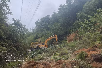清化省暴雨洪水造成山区山体滑坡，导致道路中断。图自越通社