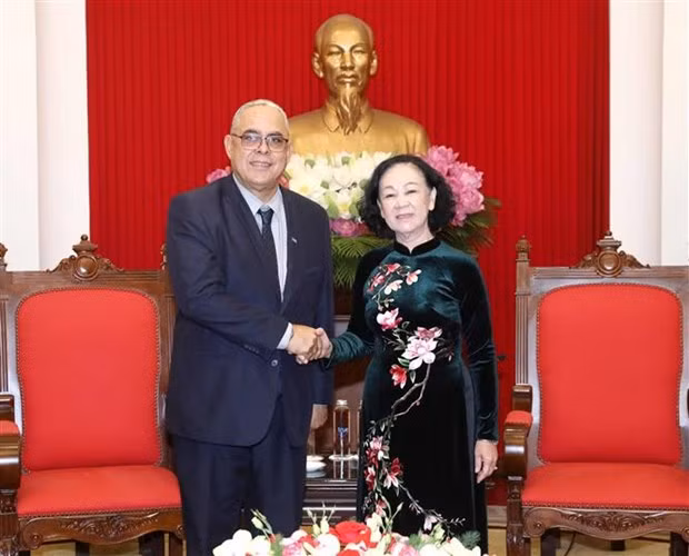 越共中央书记处常务书记张氏梅会见古巴哈瓦那市委代表团 ảnh 1 越共中央书记处常务书记张氏梅会见古巴哈瓦那市委代表团 ảnh 1