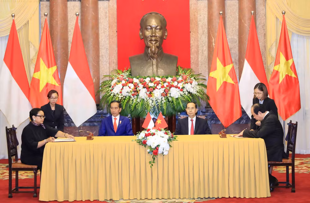 越南国家主席陈大光与印尼总统佐科会见记者 ảnh 1