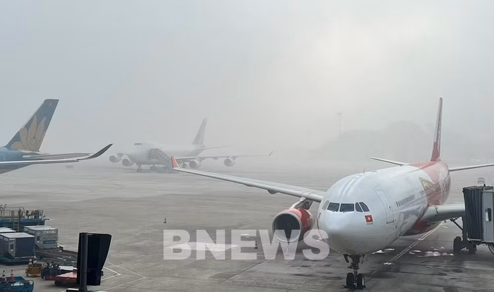 荣市国际航空港因大雾天气取消多个航班 ảnh 1