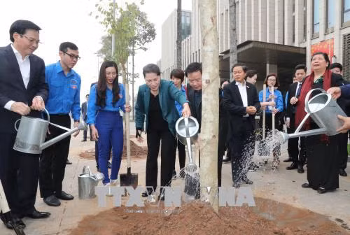 阮氏金银参加在国会大厦周围进行的羊蹄甲树植树活动 ảnh 2 阮氏金银参加在国会大厦周围进行的羊蹄甲树植树活动 ảnh 2