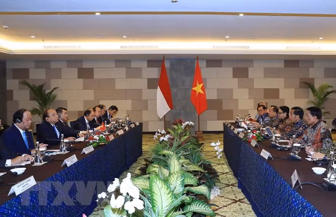 越南政府总理阮春福和印度尼西亚总统佐科·维多多共同主持新闻发布会 ảnh 2