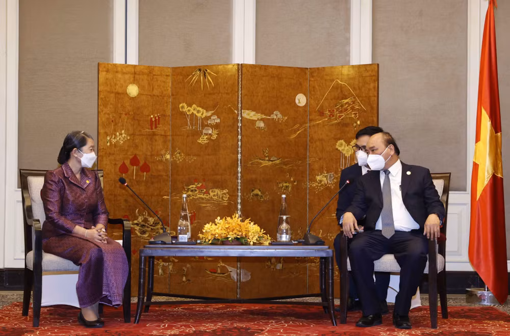 越南国家主席阮春福会见柬埔寨副首相梅森安 ảnh 1