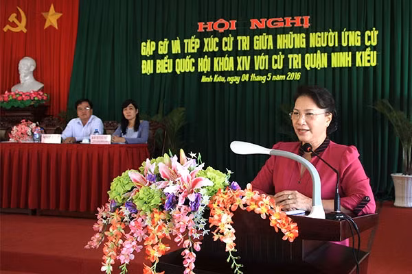 越南国会主席阮氏金银接触芹苴市选民 ảnh 1