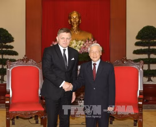越共中央总书记阮富仲会见斯洛伐克总理罗伯特•菲乔 ảnh 1 越共中央总书记阮富仲会见斯洛伐克总理罗伯特•菲乔 ảnh 1
