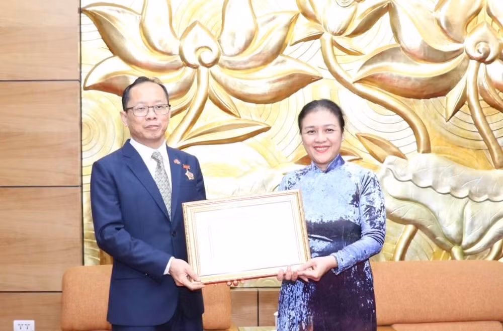 柬埔寨驻越大使获“致力于各民族和平友谊” 纪念章 ảnh 1 柬埔寨驻越大使获“致力于各民族和平友谊” 纪念章 ảnh 1