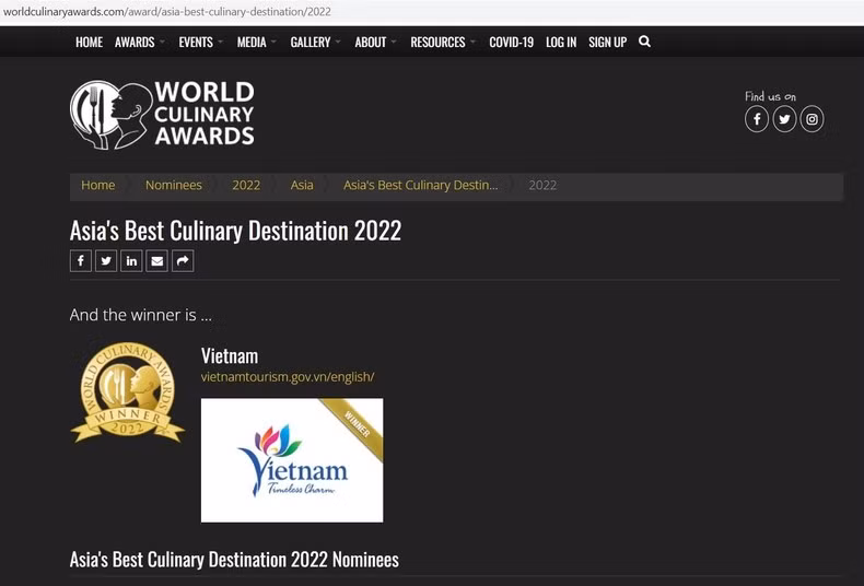 越南荣获2022年亚洲最佳美食目的地奖 ảnh 1 越南荣获2022年亚洲最佳美食目的地奖 ảnh 1