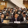 越南常驻联合国、世界贸易组织（WTO）和在瑞士日内瓦其他国际组织代表团团长梅潘勇大使发表讲话。图自越通社